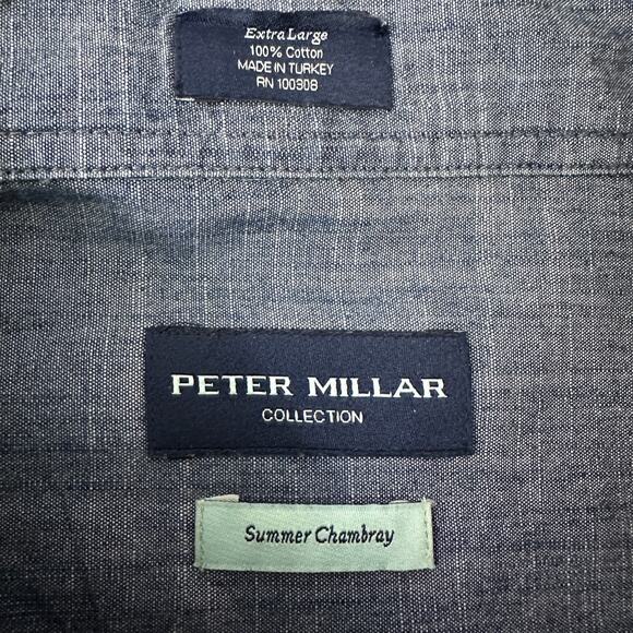 Peter Millar Summer Chambray Shirt Men’s XL Blue Long Sleeve Button-Down Collar - Picture 6 of 10